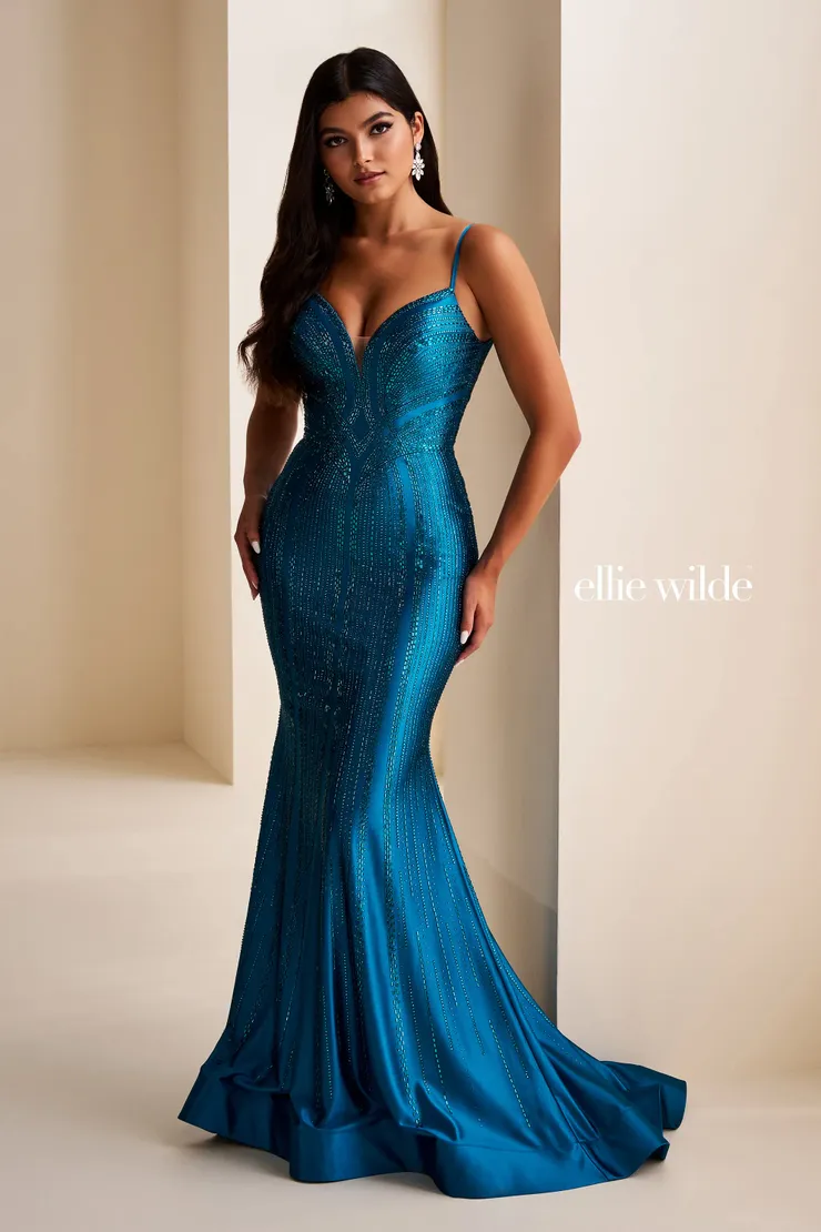 EW37101 Sweetheart Mermaid Gown w/ Low V-Back #0 default Teal frontface vertical picture