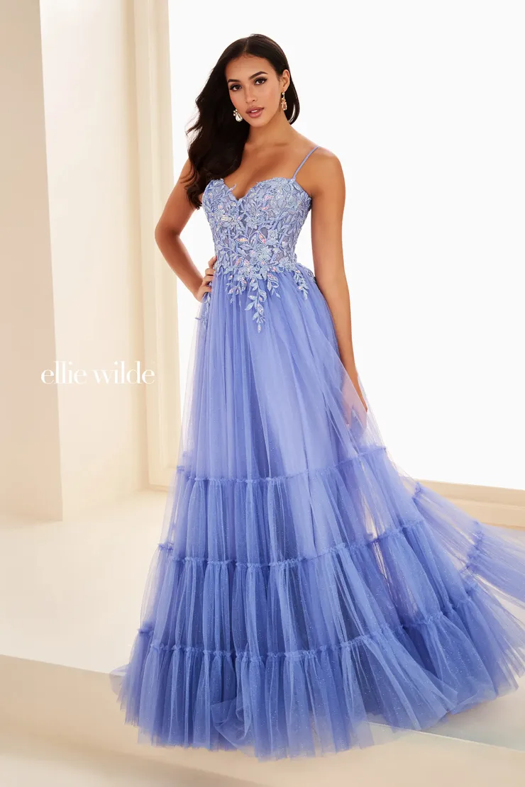 EW37107 Sweetheart Ball Gown w/ Corset Bodice & Pockets #3 Blue Hydrangea frontface vertical picture