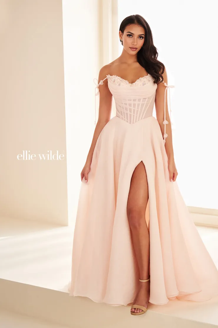 EW37111 Two-Tier Sweetheart Neckline Ball Gown w/ Flowing Organza #3 Blush frontface vertical picture