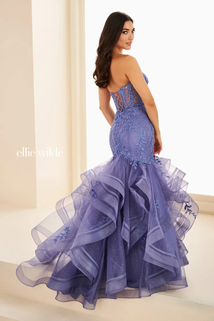 EW37113 Strapless Mermaid Prom Dress w/ Layered Skirt #2 default Dusk backface vertical picture