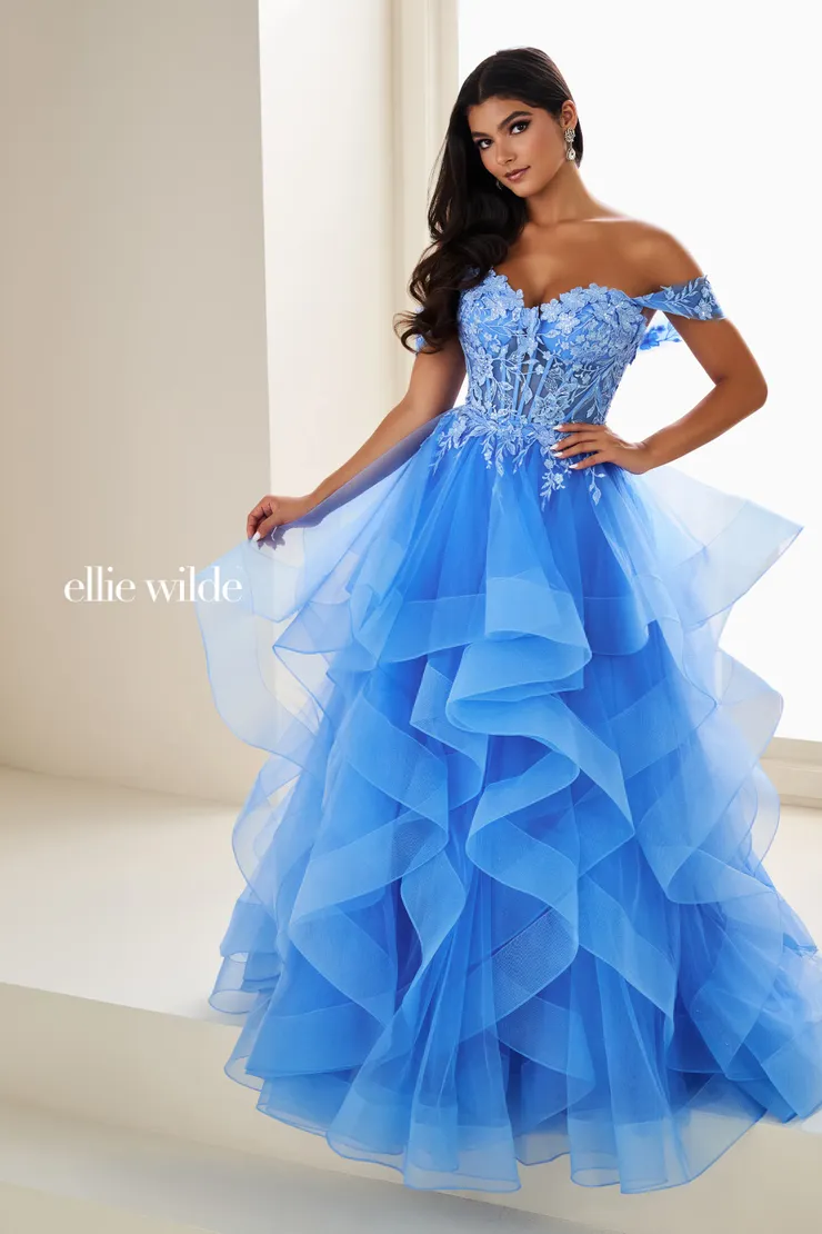 EW37201 Two-in-One Mini Dress & Ball Gown w/ Detachable Overskirt #0 default Bluebell frontface vertical picture
