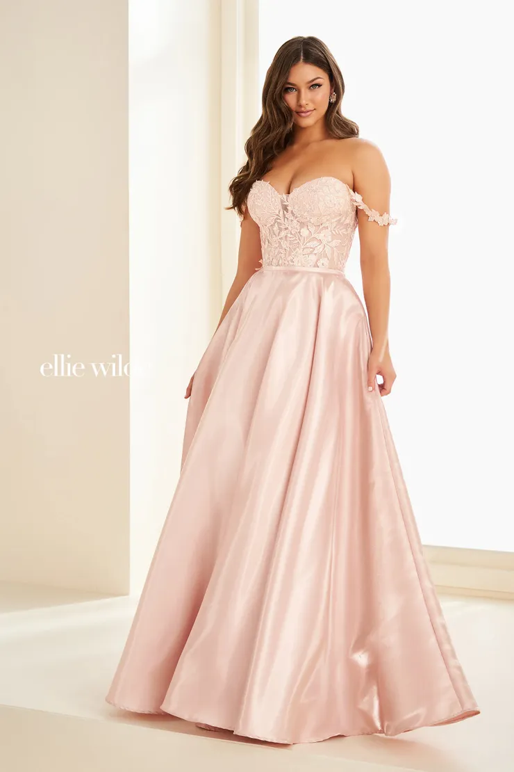 EW37202 Two-in-One A-Line Dress w/ Detachable Overskirt #3 Light Rose frontface vertical picture