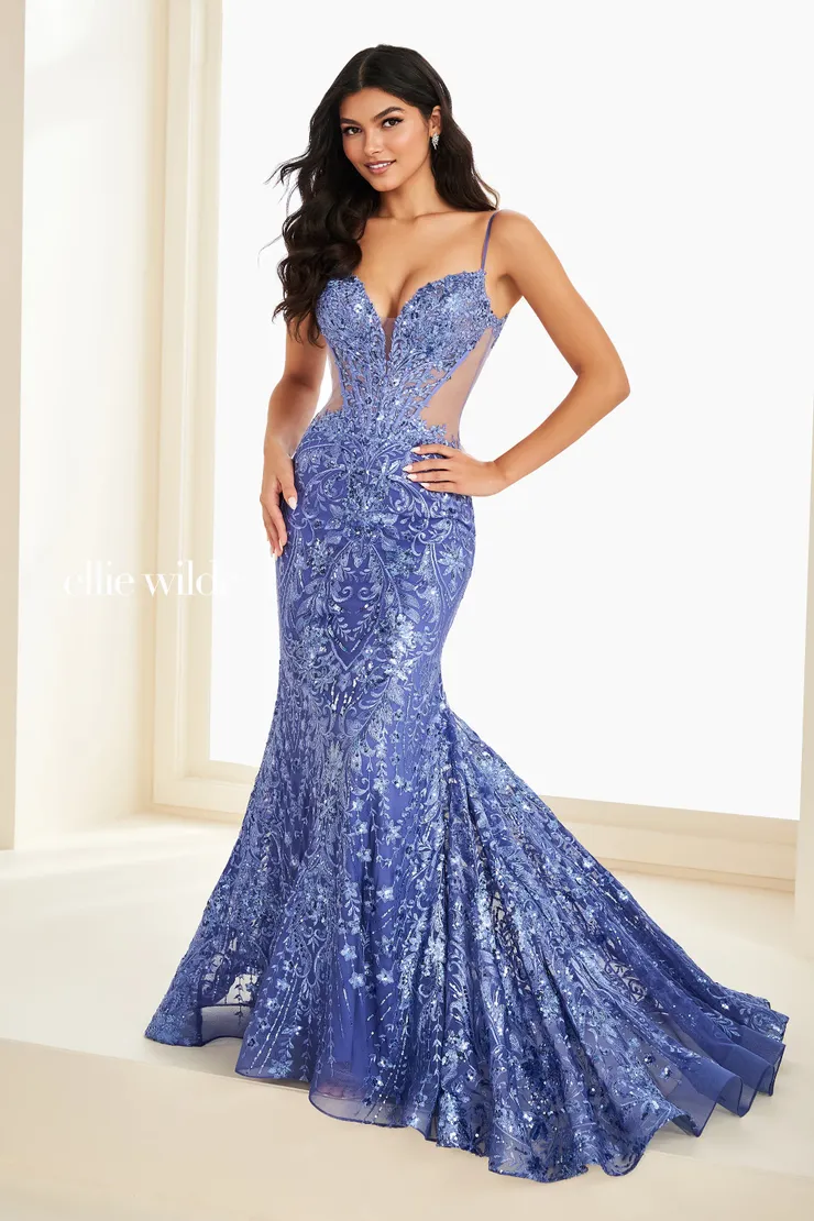 EW37204 Mermaid Dress w/ Sparkling Boned Bodice & Low Back #0 default Dusk frontface vertical picture