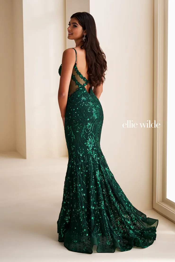 EW37204 Mermaid Dress w/ Sparkling Boned Bodice & Low Back #2 default Emerald backface vertical picture