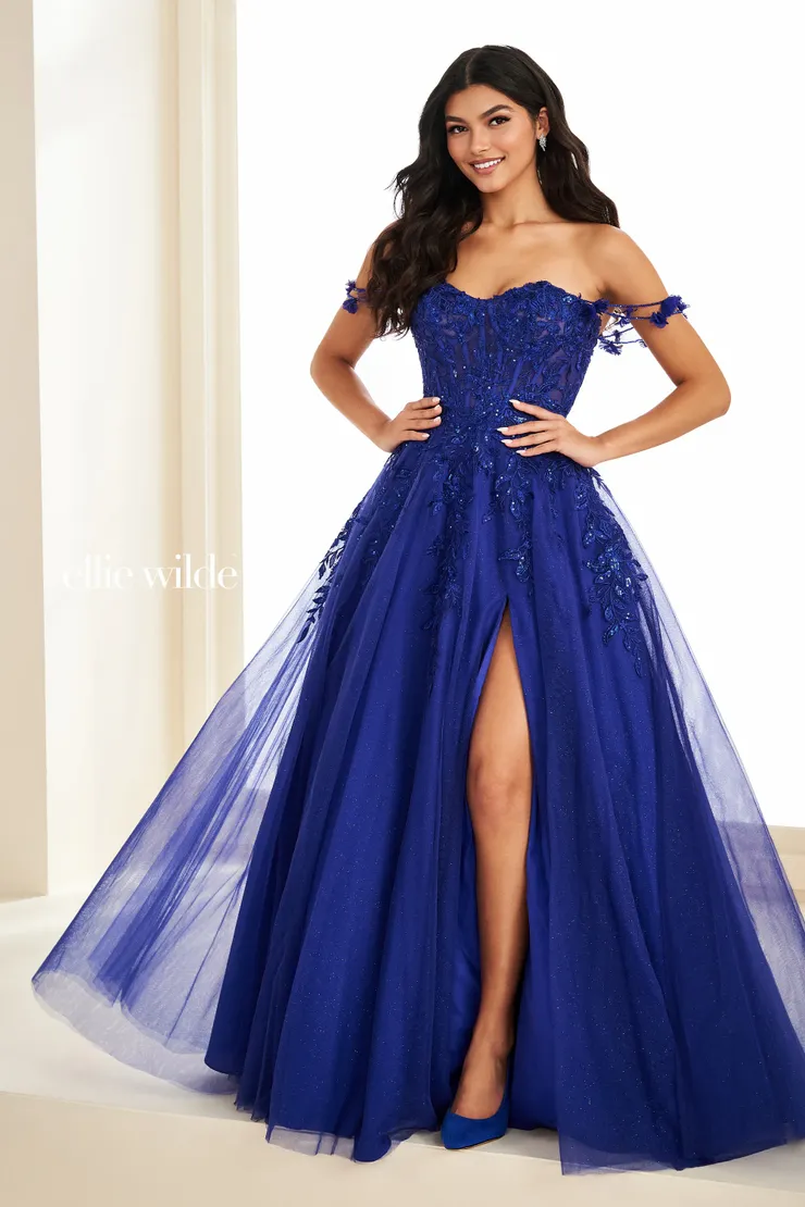 EW37208 Off-the-shoulder and oh-so dreamy #3 Royal Blue frontface vertical picture
