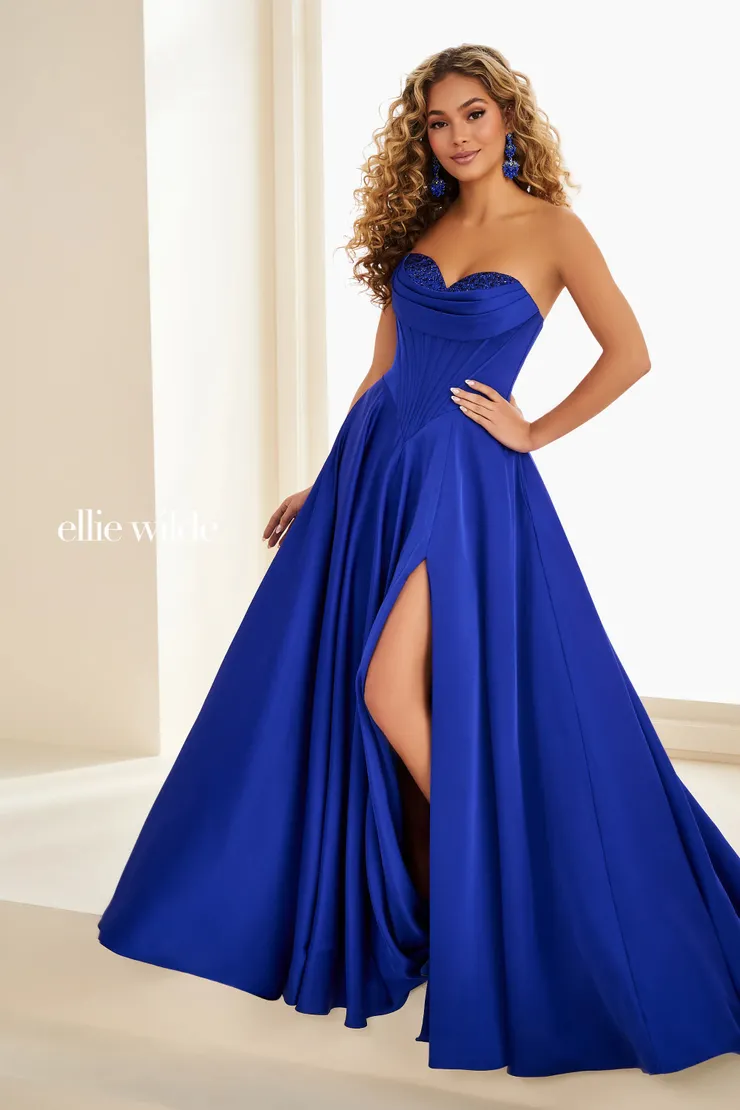 EW37213 A-Line Dress w/ Two-Tier Sweetheart Neckline #0 default Royal Blue frontface vertical picture