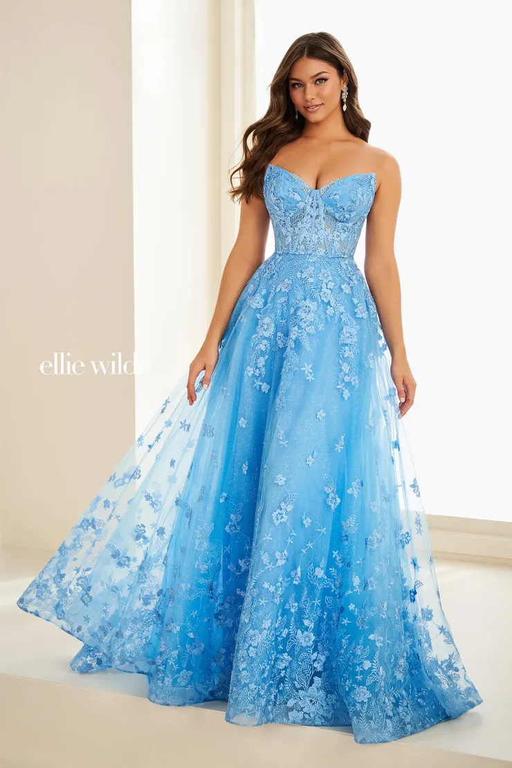EW37225 A-Line Prom Dress w/ Pointed Sweetheart Neckline #3 Bluebell frontface vertical picture