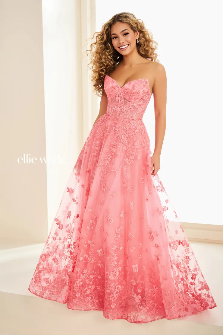 EW37225 A-Line Prom Dress w/ Pointed Sweetheart Neckline #0 default Flamingo Pink frontface vertical picture