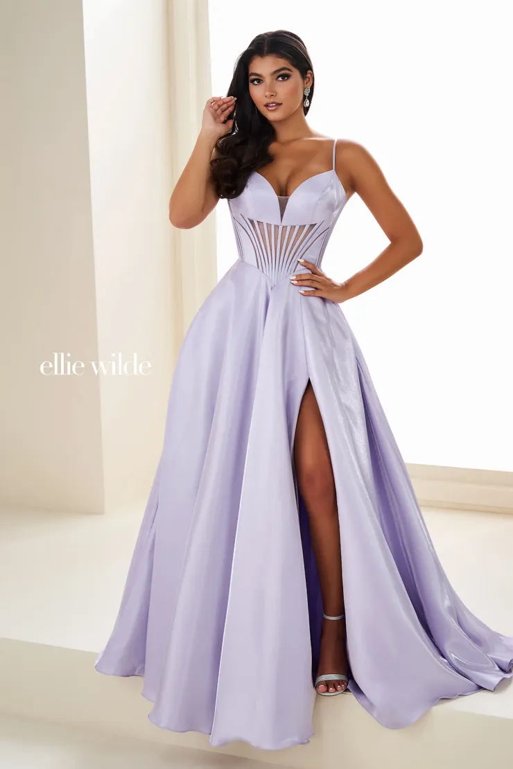 EW37226 Ball Gown Prom Dress w/ Slit & Illusion Neckline #4 Lilac frontface vertical picture