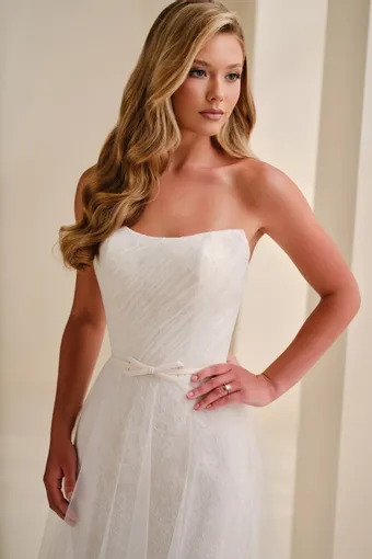 Strapless Fit & Flare Wedding Dress w/ Glitter Tulle Overskirt Style No. E623 $3 Ivory/Sand frontface vertical cropped thumbnail