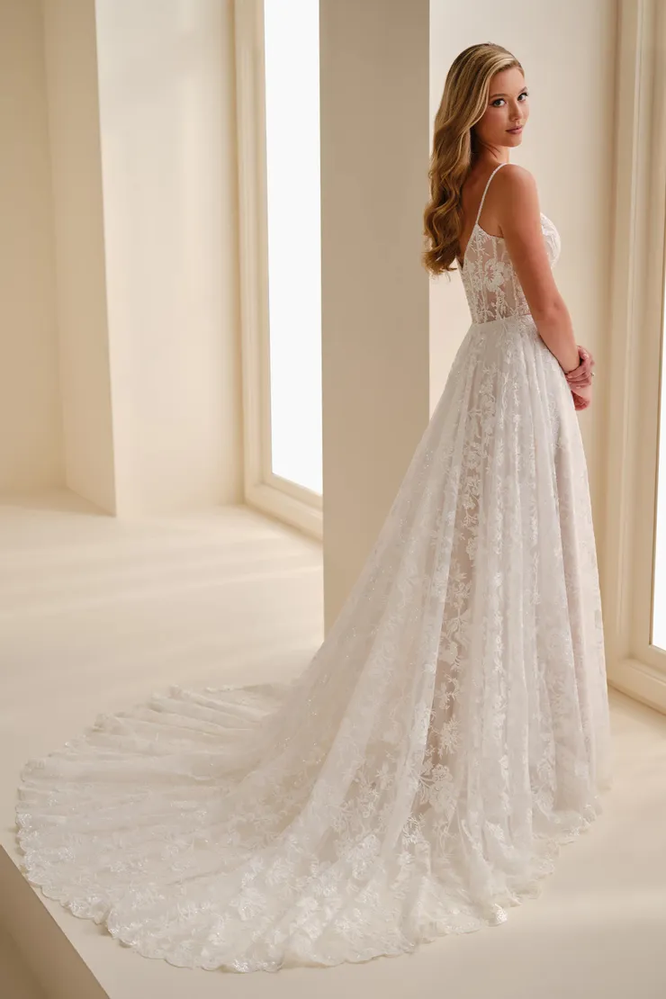 A-Line Wedding Dress w/ Semi-Sheer Corset Bodice Style No. E624 #2 default Ivory/Sand backface vertical picture