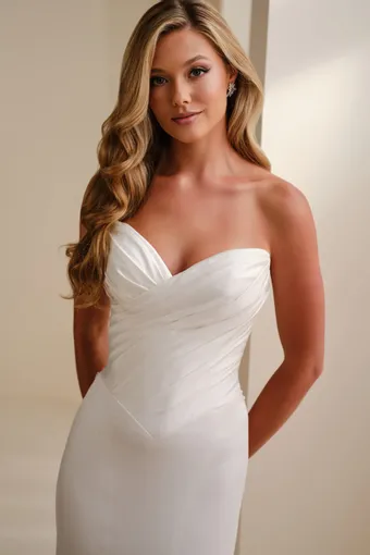 Strapless Satin Mermaid Dress w/ Semi-Sheer Lace Back Style No. E625 $3 Ivory frontface vertical cropped thumbnail