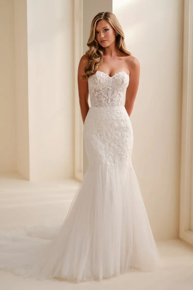 Strapless Mermaid w/ Tulle Skirt &amp; Semi-Sheer Corset Style No. E629