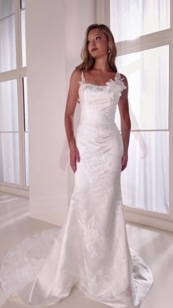 Mermaid Wedding Dress With 3D Lace Flowers Style No. E627 $1 autoplay loop mute thumbnail