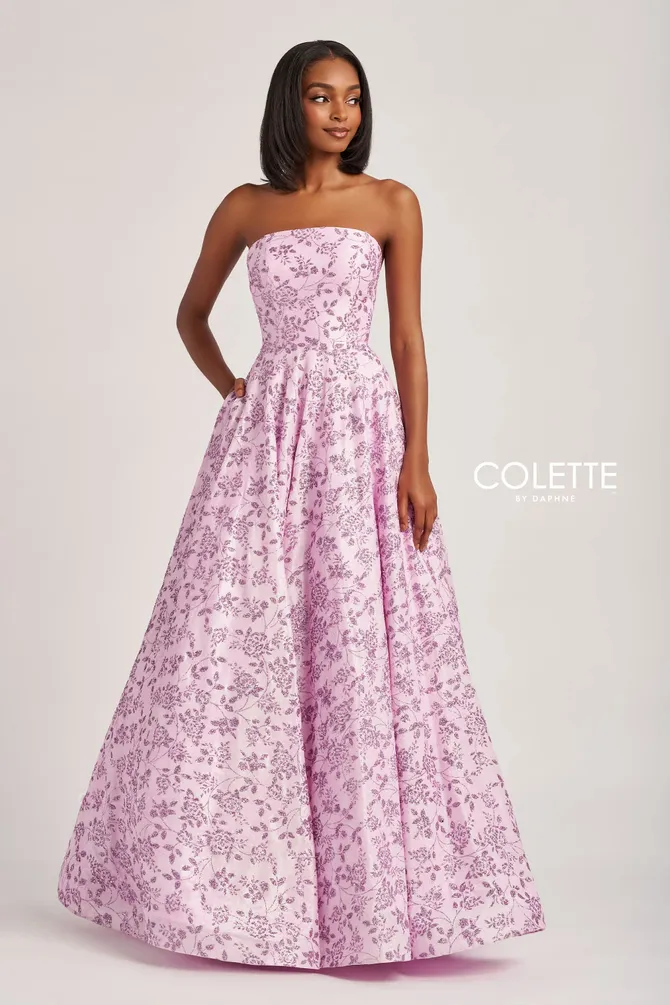 Beautiful Floral Strapless A-Line Prom Gown w/ Pockets!