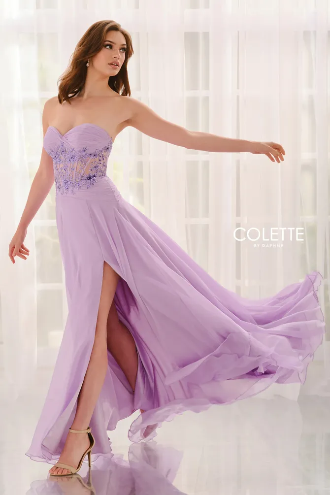 Strapless Long Sheath Chiffon Gown with Slit Regency main image 1