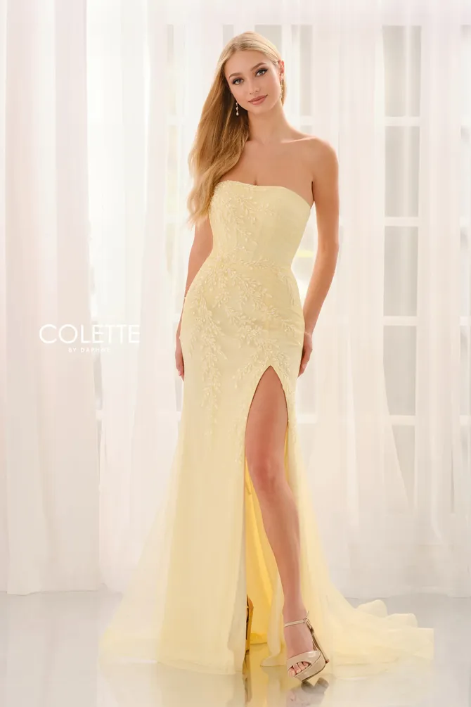 Strapless Mermaid Gown w/ Thigh-High Slit & Lace-Up Back