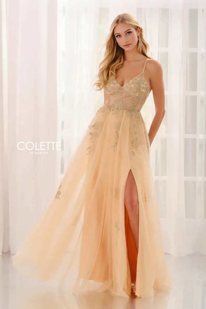 colette open back a line dress cl12006 Colette CL12006 Long Formal Prom Glitter Dress – The Dress Outlet main image 1