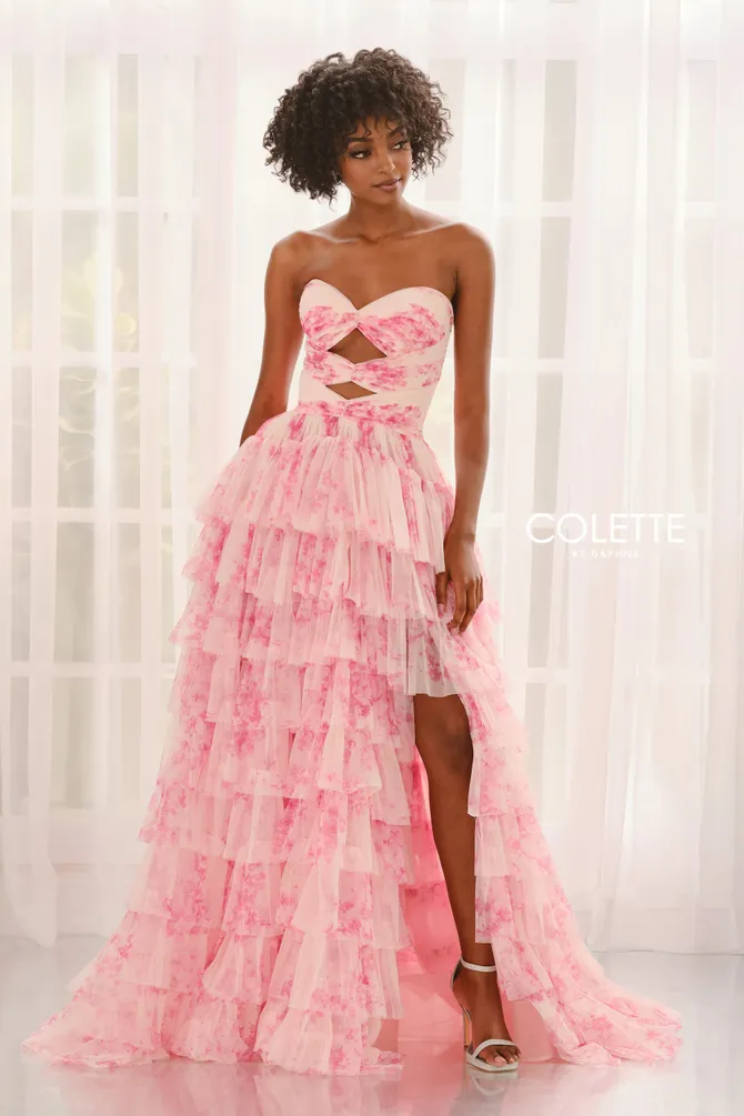 jiltu petit frill dress ピンク S Strapless Floral A-line Dress w/ Stunning Cutouts & Slit