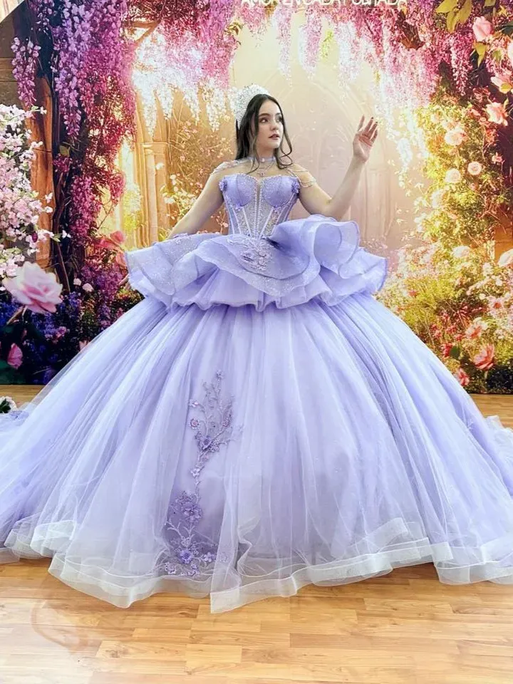 blue and purple quinceanera dresses Elegant Ball Gown Quinceanera Dresses Lilac and Blue With Cape – Rosymae main image 1