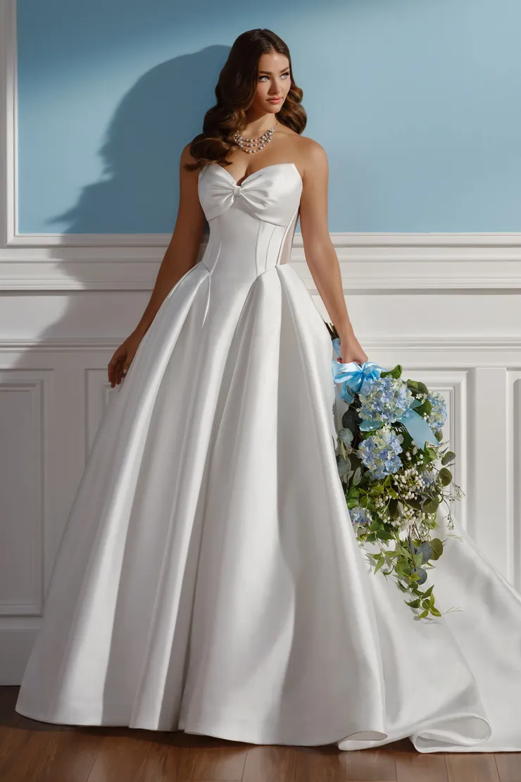 Sutton Strapless Mikado Ball Gown w/ Semi-Sheer Corset Back