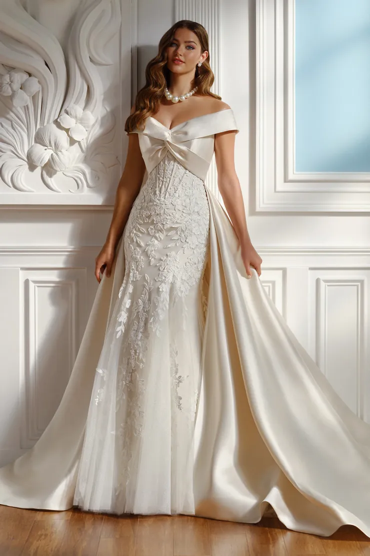 Ash Strapless Lace Mermaid Gown w/ Mikado Over Bodice-Train