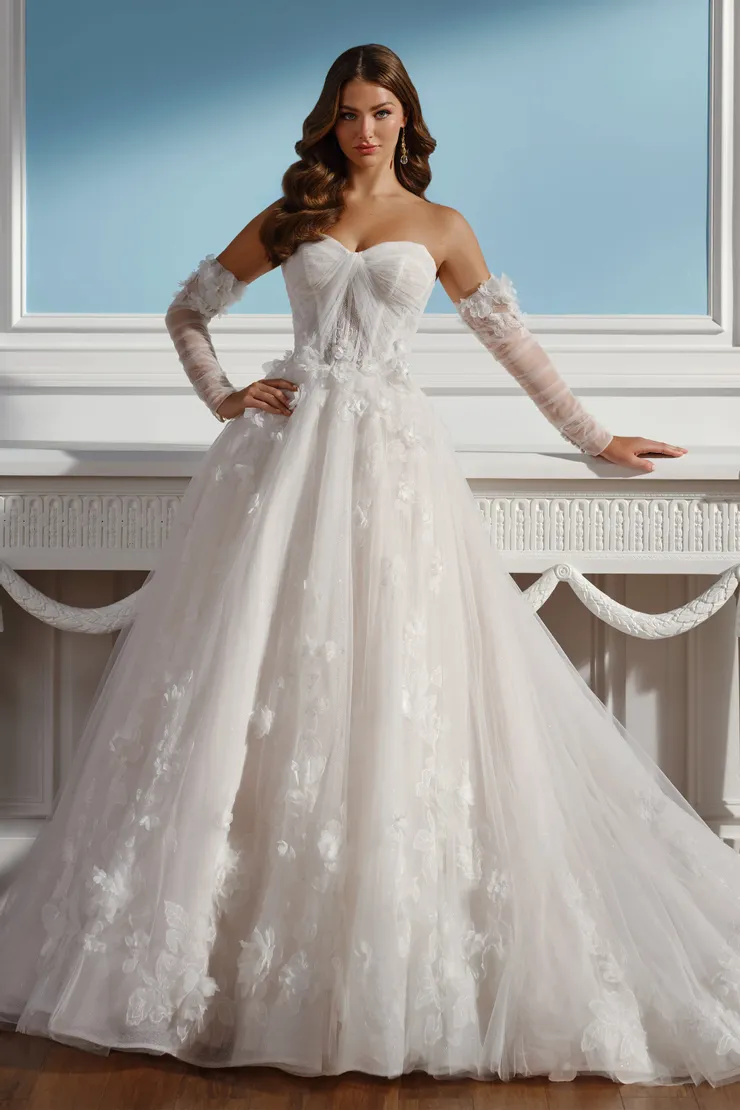 Sorelle Romantic Strapless Ball Gown w/ 3D Flowers