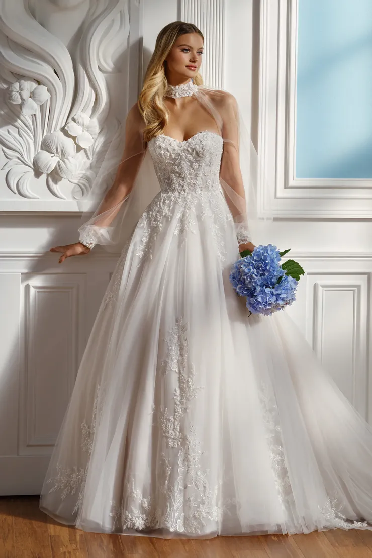 Rayne Strapless Floral Ball Gown w/ Shirred Bolero