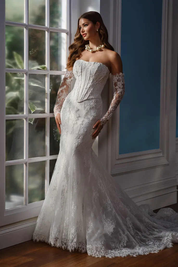 Collins Strapless Mermaid Wedding Dress w/ Zipper Back Corset