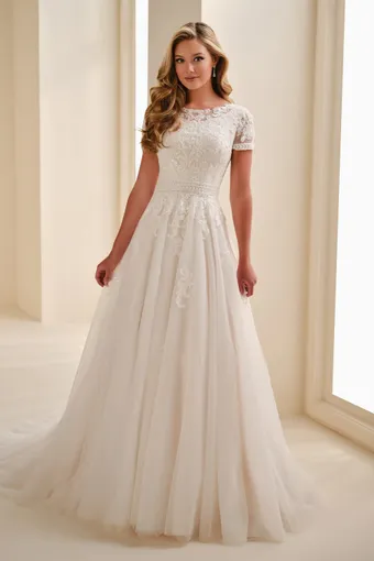 Lace Jewel Neck A-Line Gown w/ Sequins #MOD341 $0 default Ivory/Almond frontface vertical thumbnail
