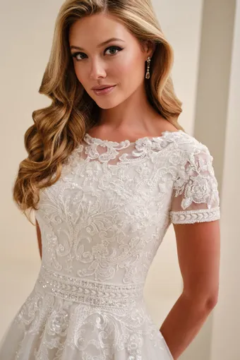 Lace Jewel Neck A-Line Gown w/ Sequins #MOD341 $3 Ivory/Almond frontface vertical cropped thumbnail