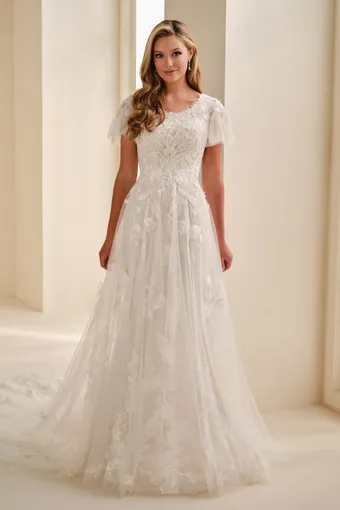 Scoop Lace A-Line Gown w/ Flutter Sleeves #MOD342 $0 default Ivory/Champagne frontface vertical thumbnail