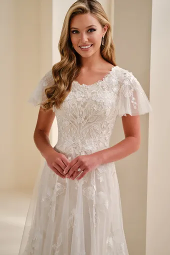 Scoop Lace A-Line Gown w/ Flutter Sleeves #MOD342 $3 Ivory/Champagne frontface vertical cropped thumbnail