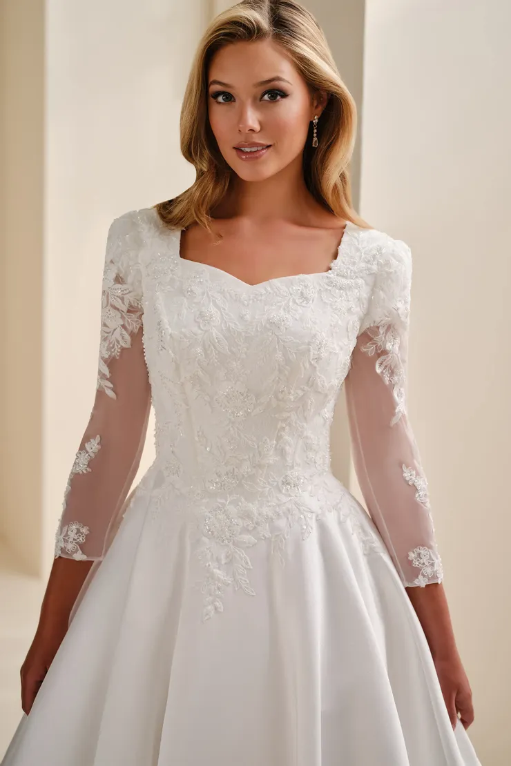 Queen Anne Lace Ball Gown w/ Beaded Detail #MOD343 #3 frontface vertical cropped picture