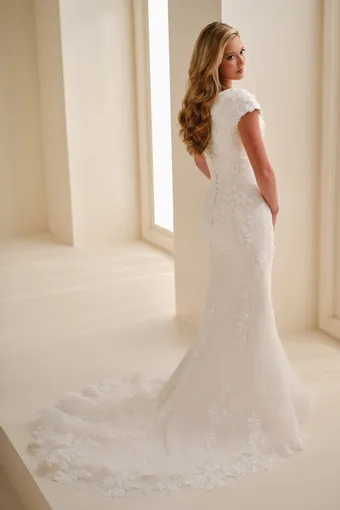 Jewel Neck Fit & Flare Gown w/ 3D Flowers #MOD345 $2 default Ivory/Petal backface vertical thumbnail