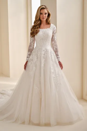 Queen Anne A-Line Wedding Gown w/ Tulle Skirt #MOD346 $0 default Ivory/Sand frontface vertical thumbnail