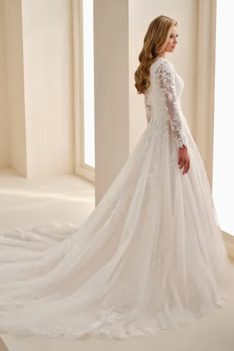 Queen Anne A-Line Wedding Gown w/ Tulle Skirt #MOD346 $2 default Ivory/Sand backface vertical thumbnail