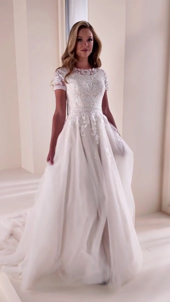 Lace Jewel Neck A-Line Gown w/ Sequins #MOD341 $1 autoplay loop mute thumbnail