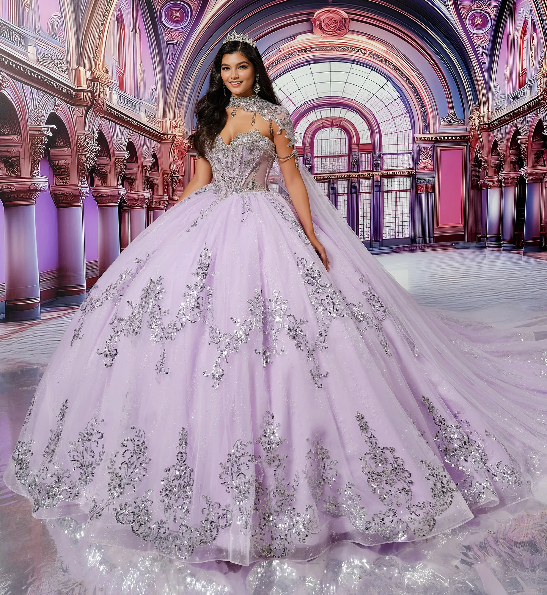 fitted lace wedding dress Glitter Long Ball Gown Quinceanera Dress main image 1