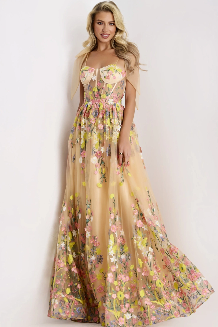 Jovani Style #44596 #3 Peach/Multi frontface vertical picture