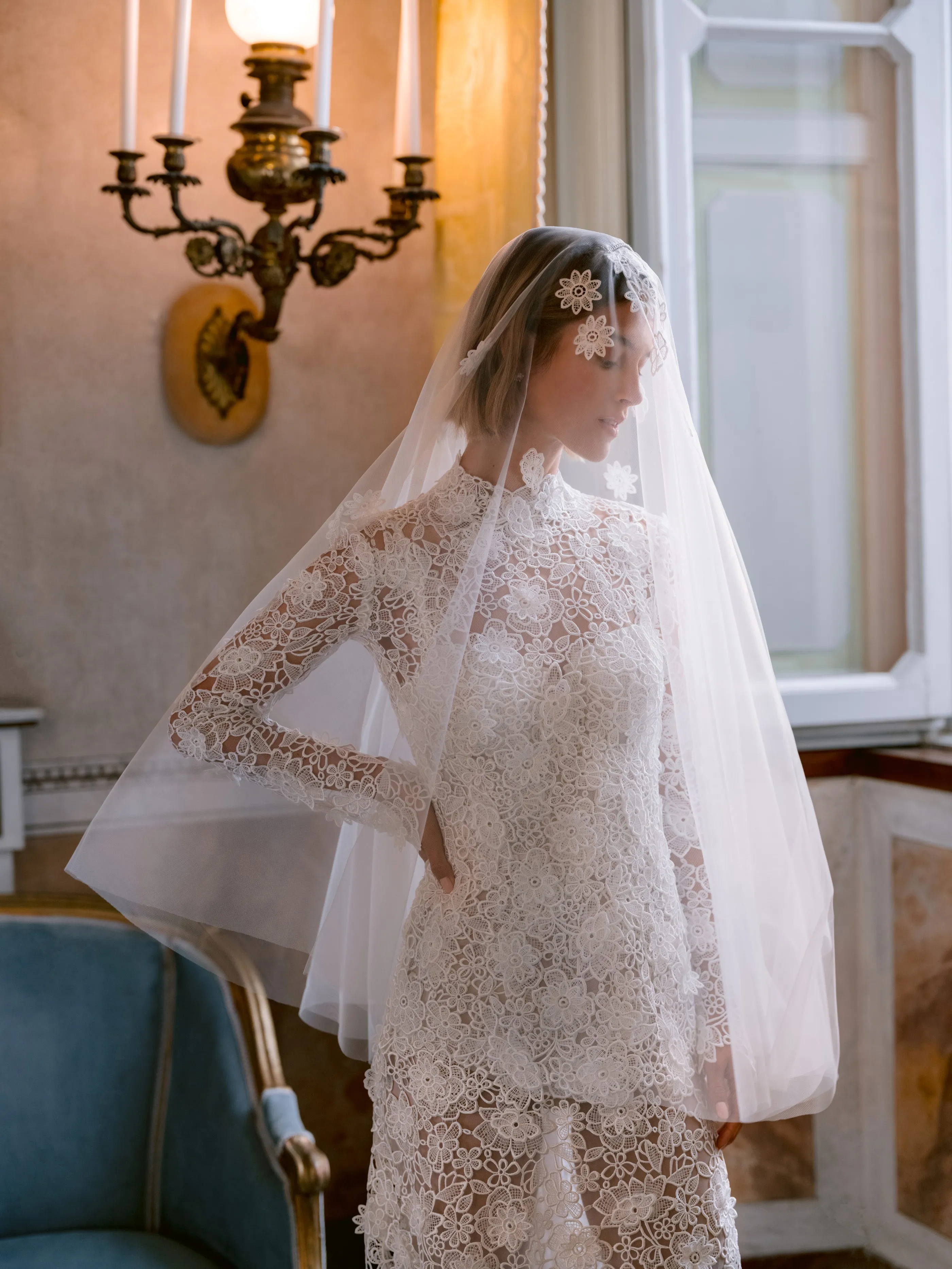 white lace crystal dress The Gwendolyn Dress in White Chantilly Lace 00 / White Chantilly Lace
