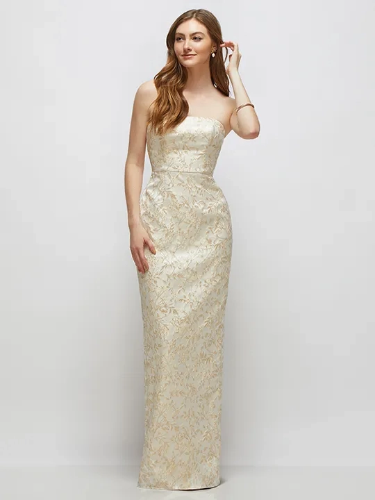 alfred sung champagne dress Alfred Sung D877CFI Elegant Champagne Filigree Column Maxi Breathtaking  Strapless Column with Brocade fabric, Floral pa