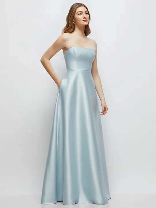 simple strapless bridesmaid dress D882 - Alfred Sung size:L - UK 16-18 Fitted with soft train blush pink prom dresses Women's Casual Vacation Style