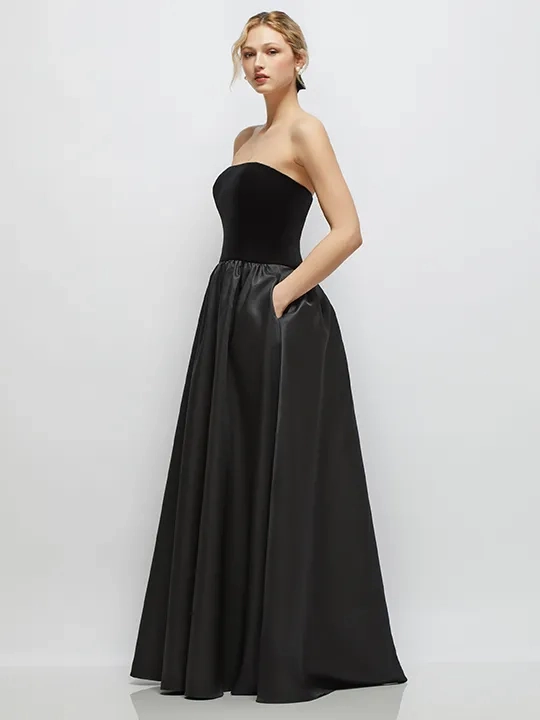 dessy bridesmaid dress sizes The Group Women's Strapless Mixed Media Gown - Black #noir-stud-rose-gold ready gown popped with hot pink bridesmaid dresses Andrea & Leo A1383 Size:3XL44