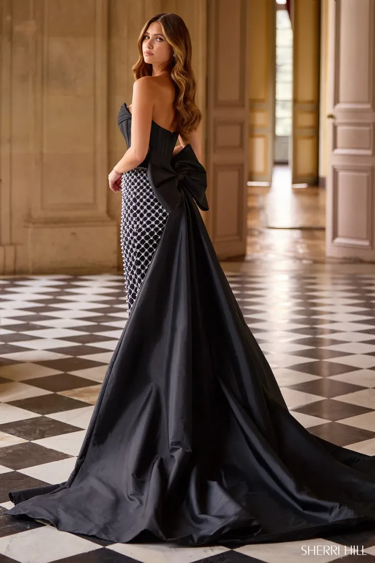 Sherri Hill Style #57671 #1 default Black/Ivory/Silver backface vertical picture