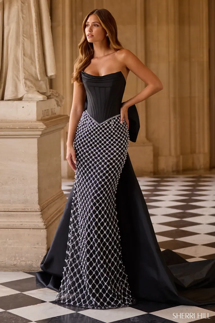 Sherri Hill Style #57671 #0 default Black/Ivory/Silver frontface vertical picture