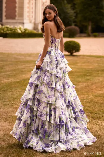 Sherri Hill Style #57692 $1 default Ivory/Purple/Green Print backface vertical thumbnail