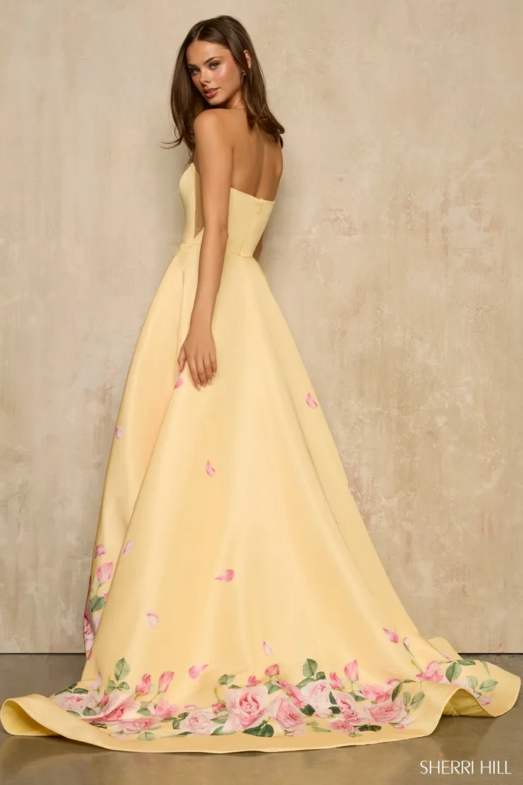 Sherri Hill Style #57760 #1 default Yellow Print backface vertical picture