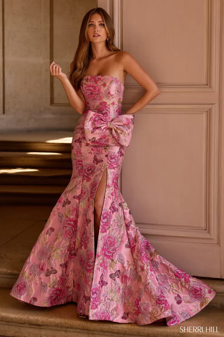 Sherri Hill Style #57762 #0 default rose/gold print frontface vertical picture