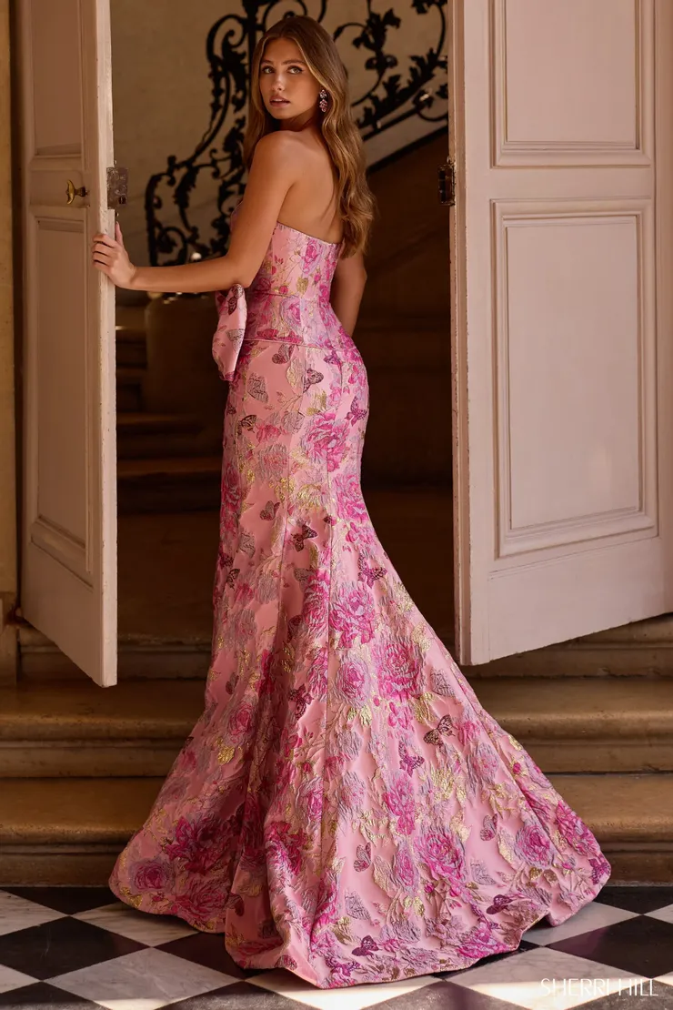 Sherri Hill Style #57762 #1 default rose/gold print backface vertical picture